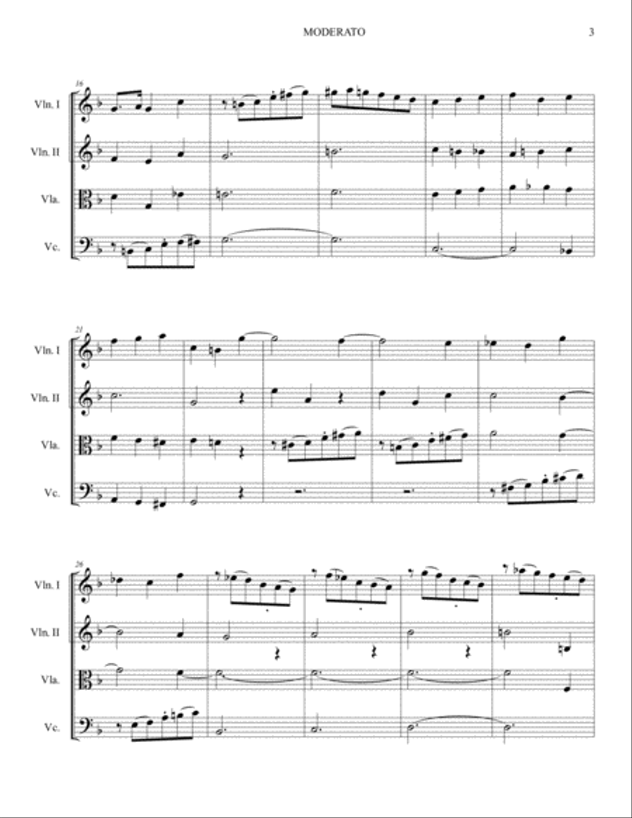 MODERATO - M.G. Fischer - Arr. for String quartet - With parts MODERATO - M.G. Fischer - Arr. for String quartet - With parts String Quartet scores gallery preview page 3