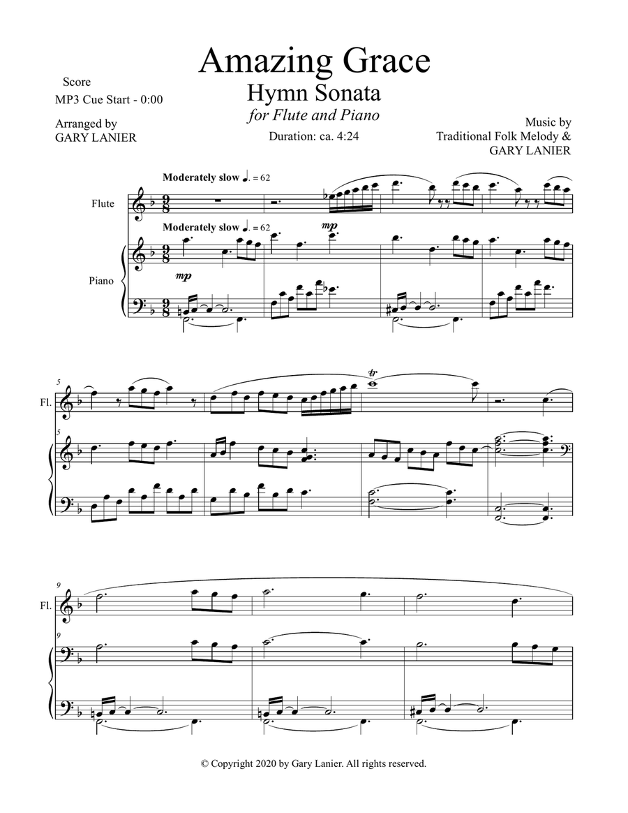 3 ONE MOVEMENT HYMN SONATAS (for Flute and Piano with Score/Parts) Flute Solo scores gallery preview page 3