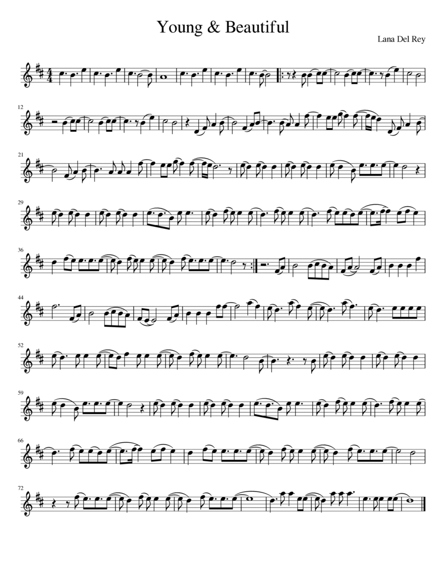 Young And Beautiful Violin Solo scores gallery preview page 1