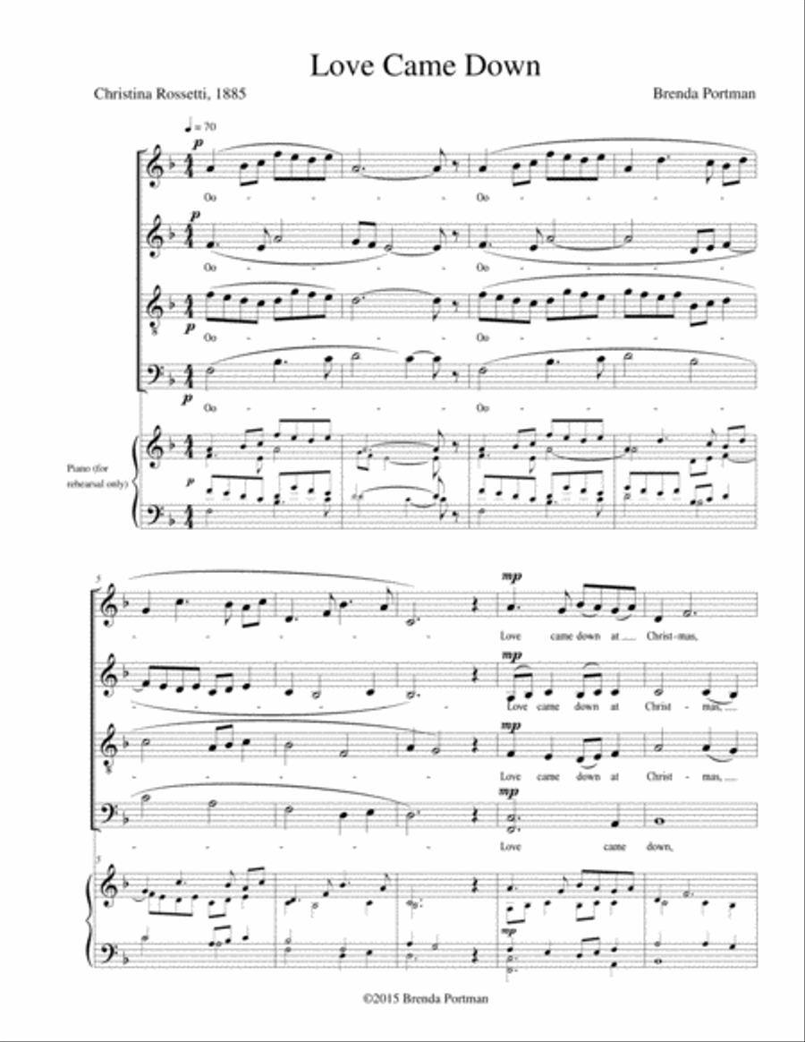 Book cover for Love Came Down (SATB acapella) - Brenda Portman