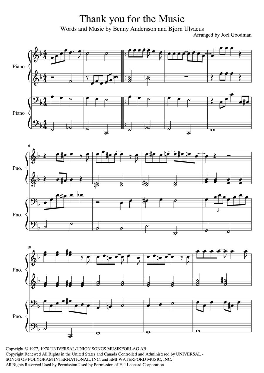 Thank You For The Music Thank You For The Music Piano scores gallery preview page 1