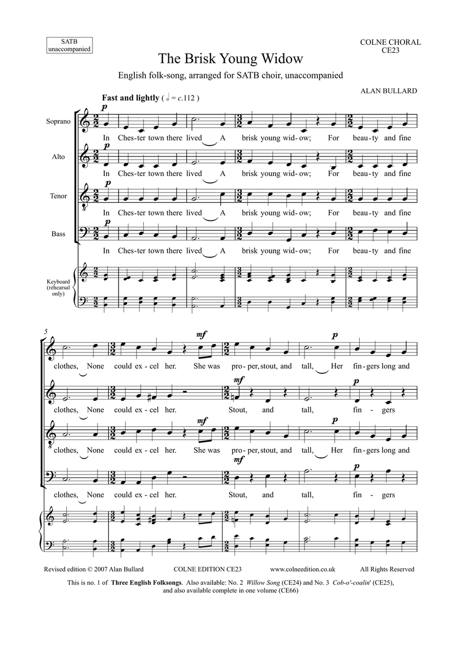 The Brisk Young Widow, folksong arranged for SATB unaccompanied 4-Part scores gallery preview page 1