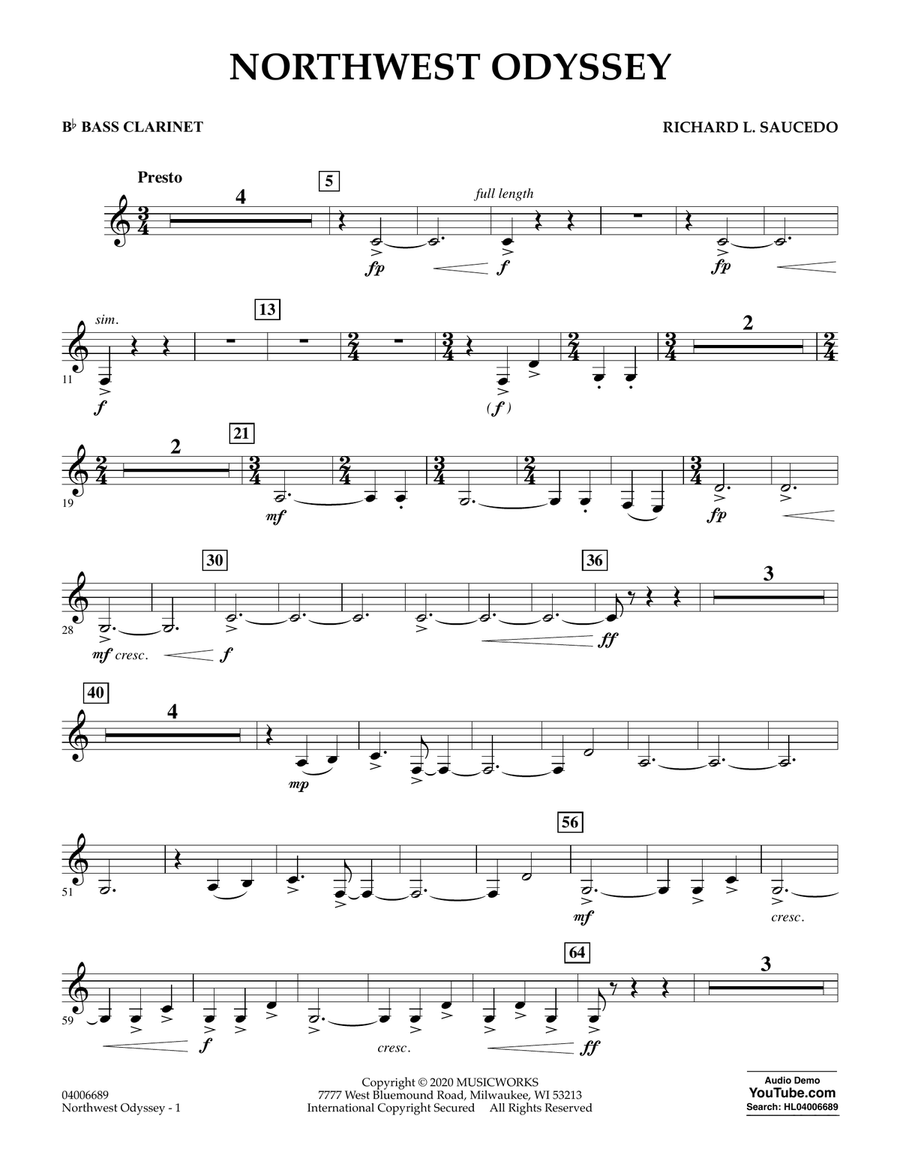 Northwest Odyssey - Bb Bass Clarinet Concert Band scores gallery preview page 1