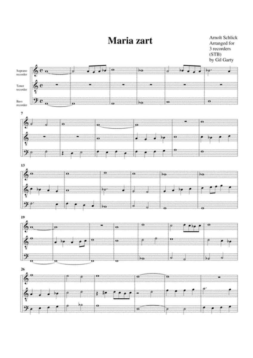 Maria zart (arrangement for 3 recorders)