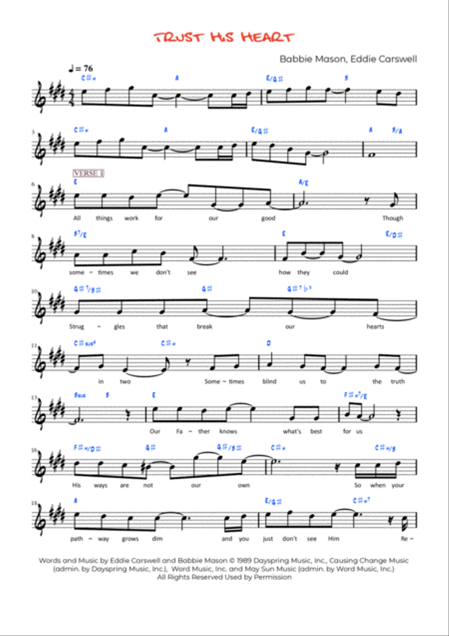 Trust His Heart Trust His Heart Piano Solo scores gallery preview page 2