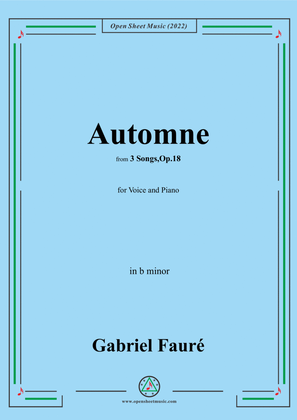 Book cover for Fauré-Automne,in b minor,Op.18 No.3,from '3 Songs,Op.18'