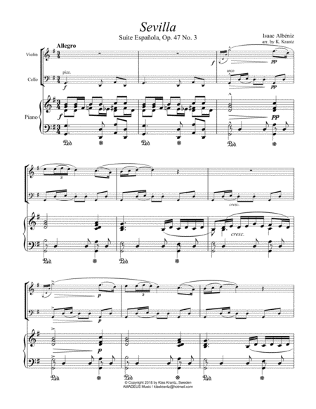 Sevilla Op. 47 No. 3 for piano trio (contrabass ad lib.) image number null