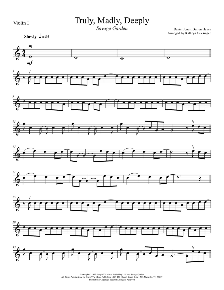 Truly, Madly, Deeply String Quartet scores gallery preview page 1
