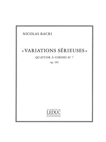 Bacri Variations Serieuses Op.101 14' String Quartet Book