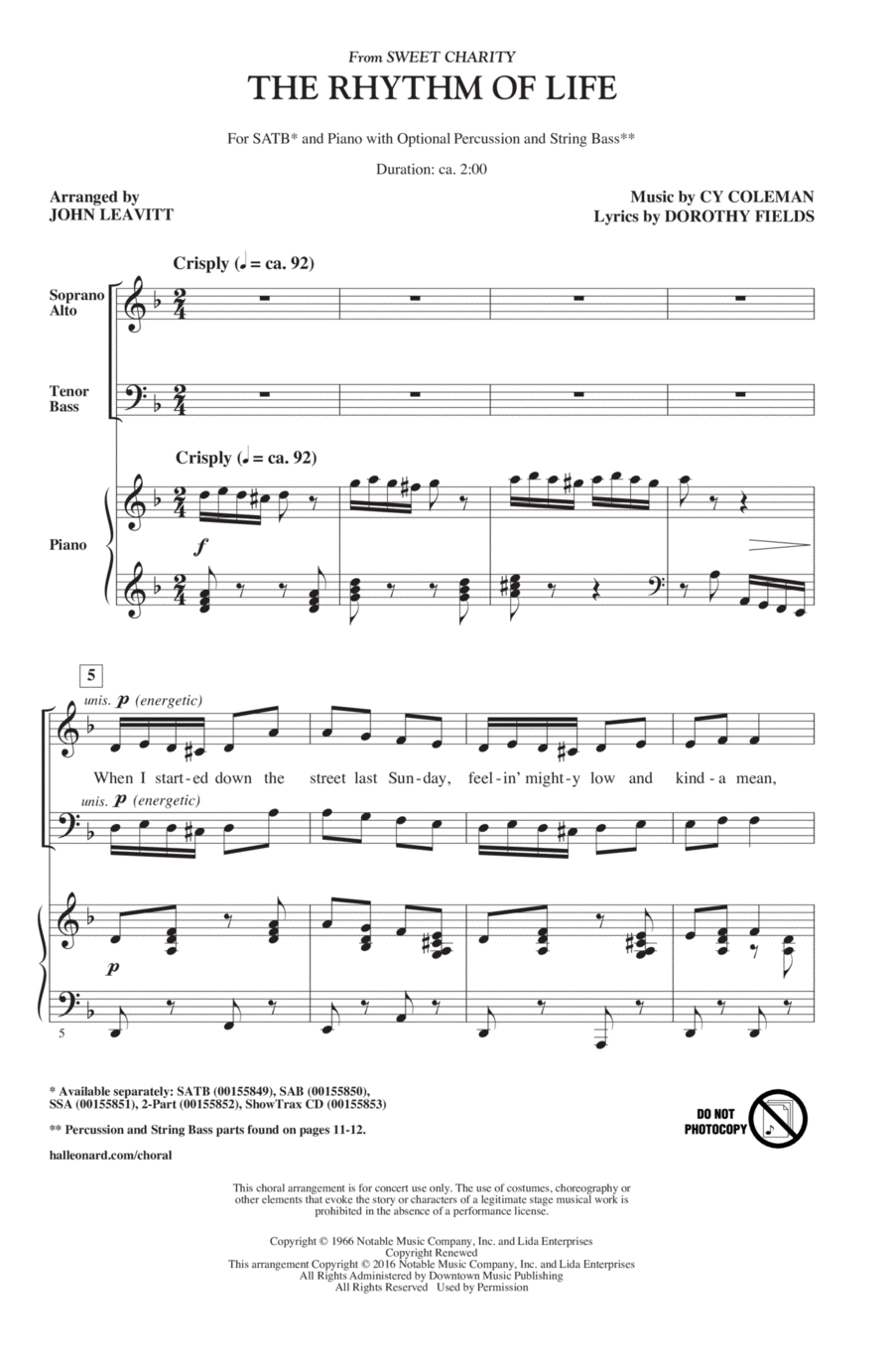 The Rhythm Of Life (from Sweet Charity) (arr. John Leavitt) 4-Part scores gallery preview page 1