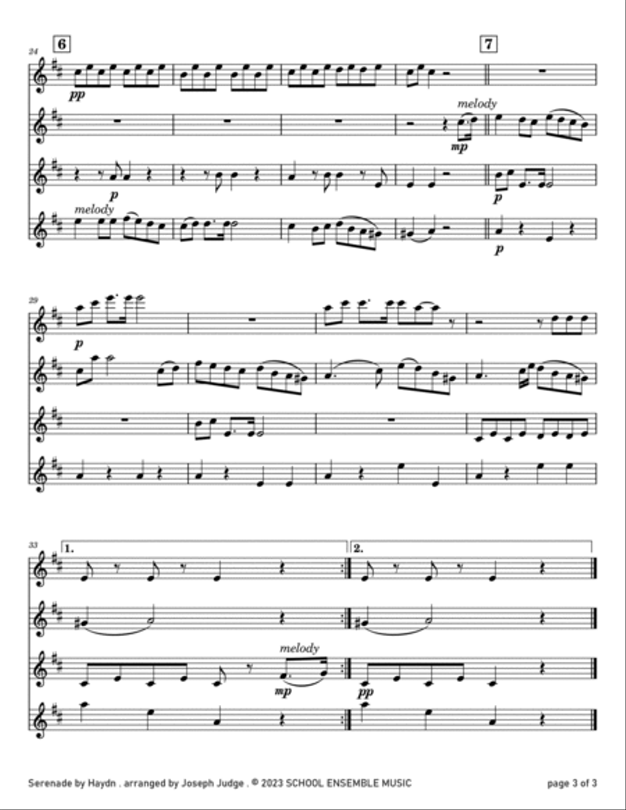 Serenade by Haydn for Clarinet Quartet in Schools Clarinet Quartet scores gallery preview page 3
