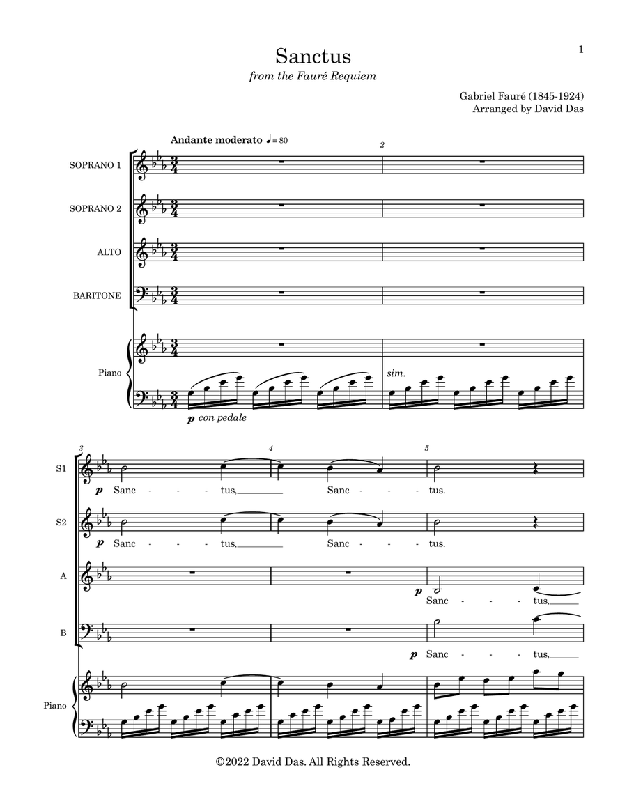 Sanctus (from the Fauré Requiem) (SSAB) Choir scores gallery preview page 1
