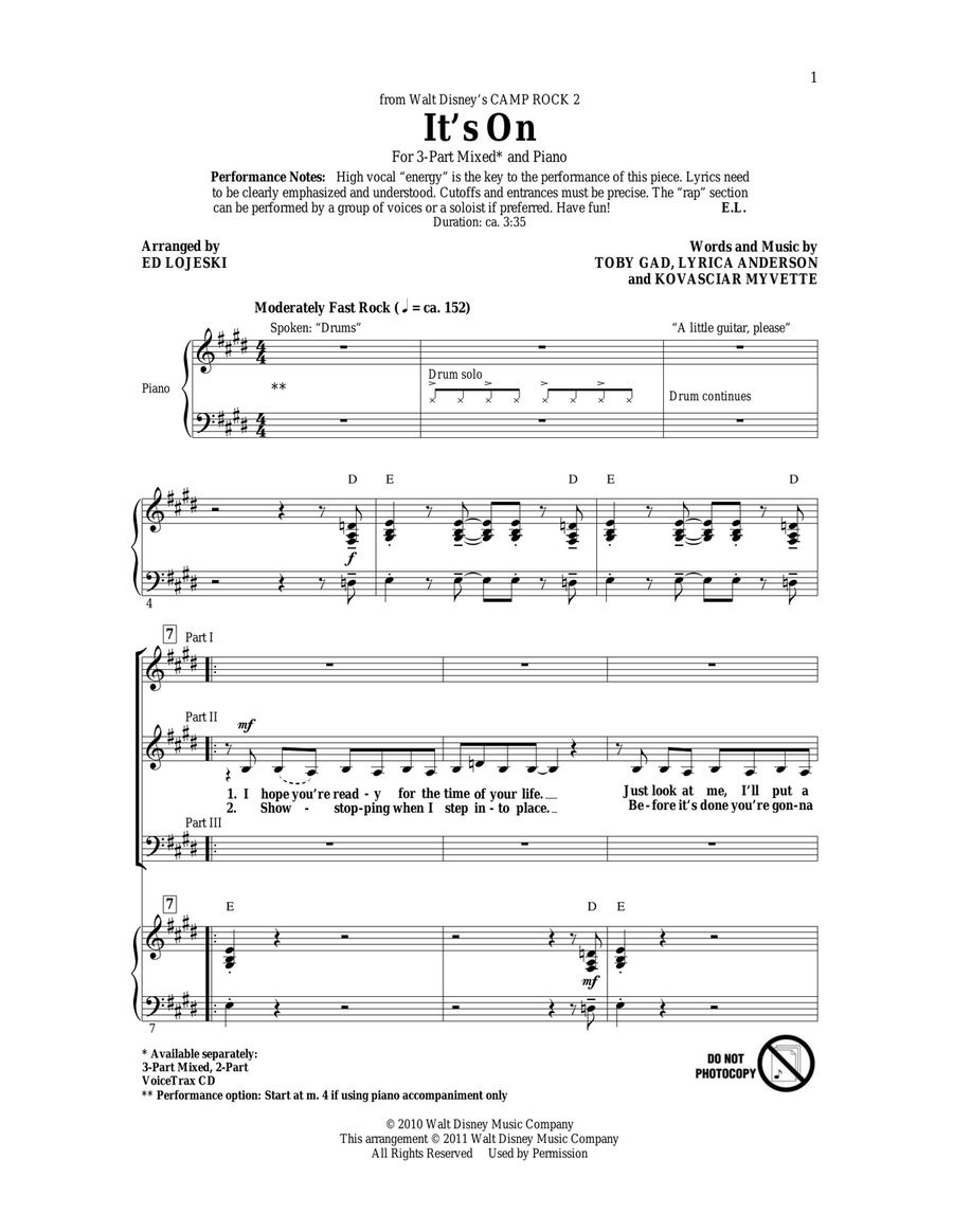It's On (from Camp Rock 2) (arr. Ed Lojeski)