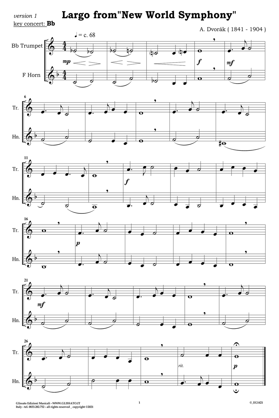 10 Romantic Easy duets for Bb Trumpet and French Horn in F Brass Duet scores gallery preview page 5