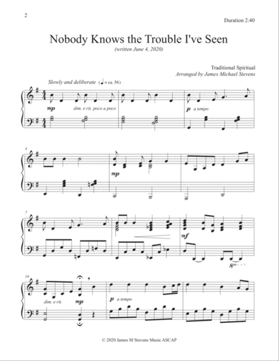 Nobody Knows the Trouble I've Seen Piano Solo scores gallery preview page 2