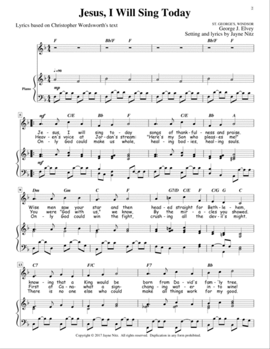 Jesus, I Will Sing Today (ST. GEORGE'S, WINDSOR) Unison Choir scores gallery preview page 2