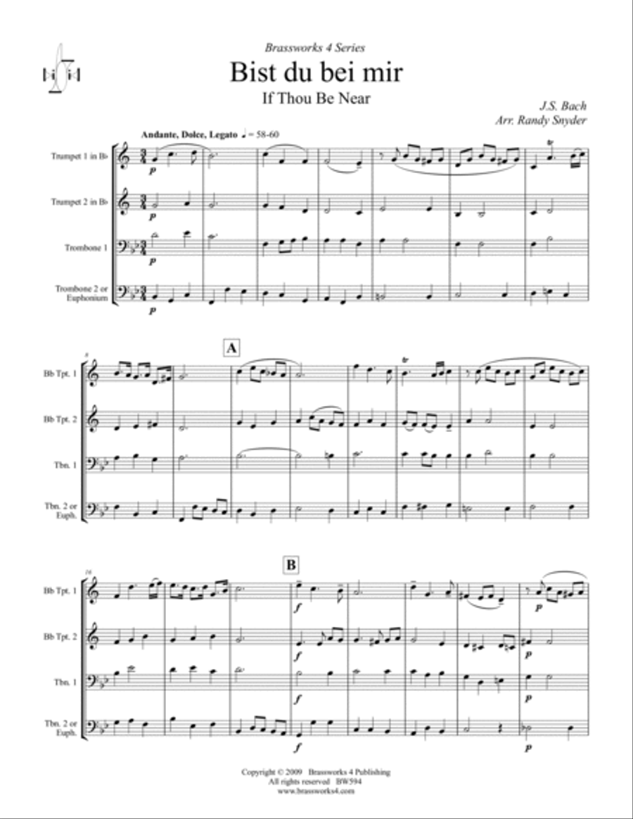 Bist du bei mir Bist du bei mir Brass Quartet scores gallery preview page 2