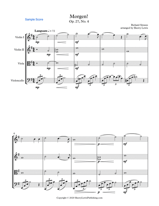 MORGEN! R. Strauss, String Quartet, Intermediate Level for 2 violins, viola and cello