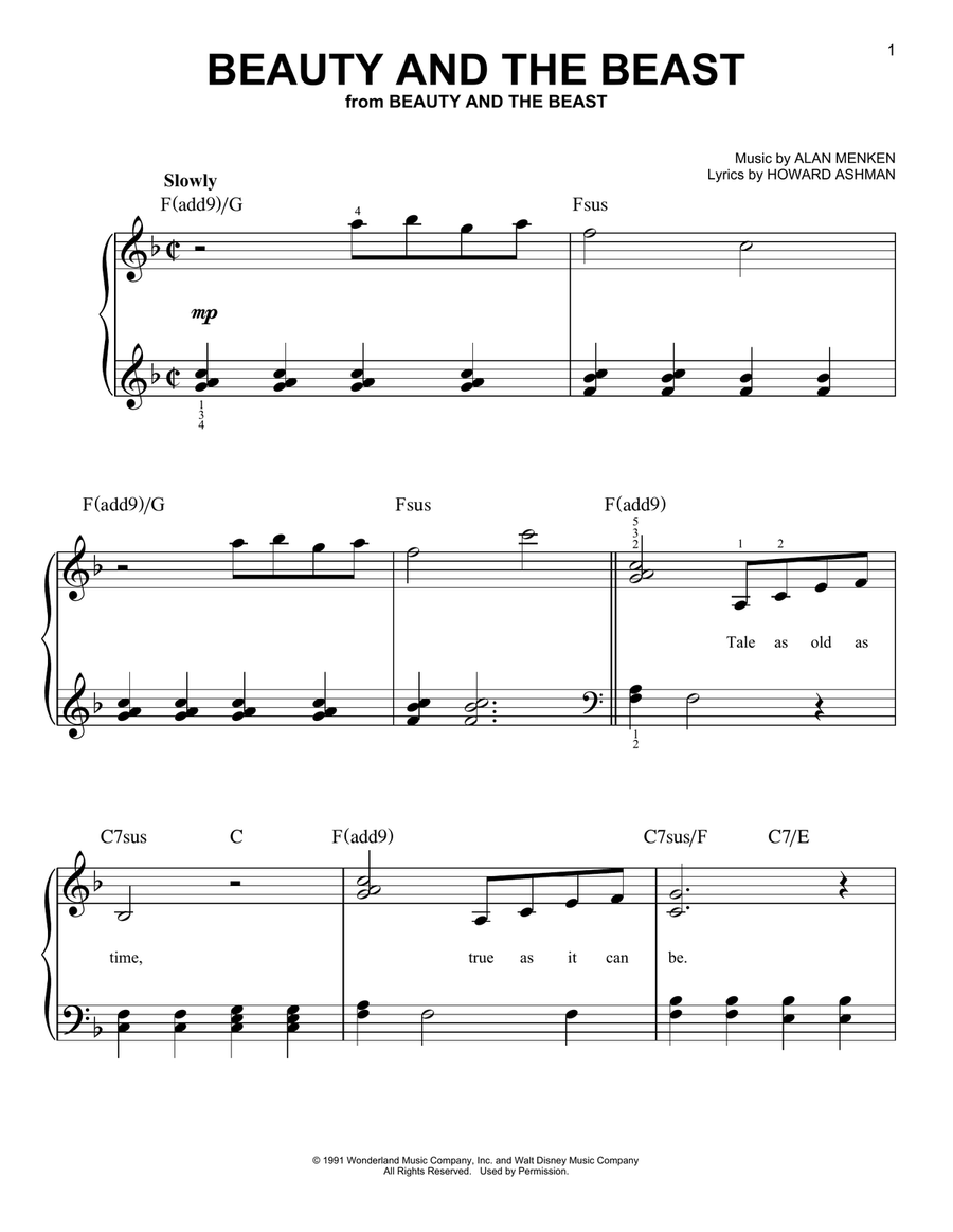 Beauty And The Beast Easy Piano scores gallery preview page 1