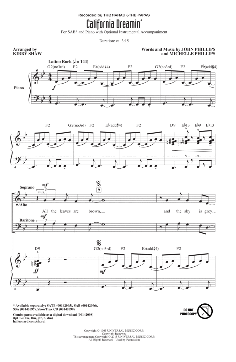 California Dreamin' 3-Part scores gallery preview page 1