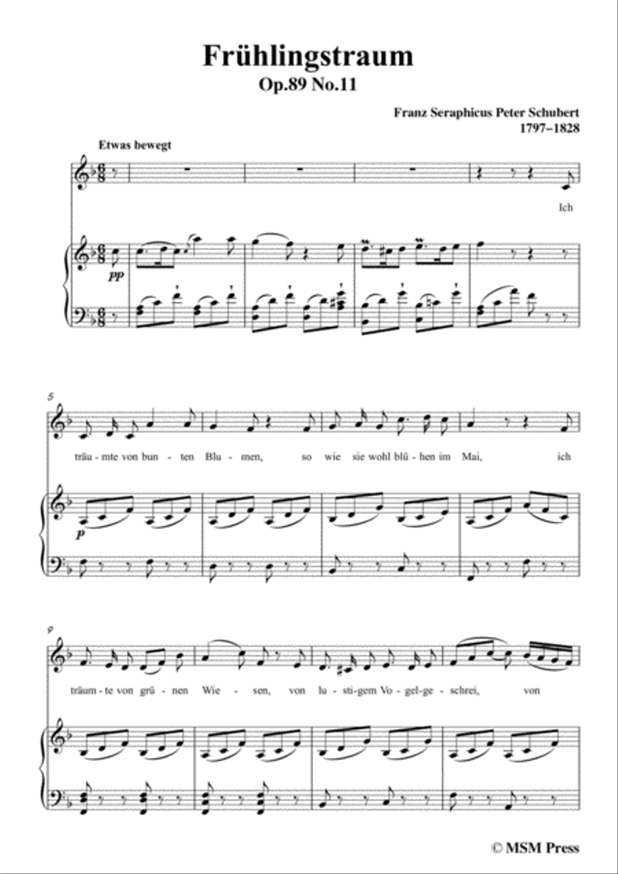 Schubert-Frühlingstraum,from 'Winterreise',Op.89(D.911) No.11,in F Major,for Voice&Piano Voice scores gallery preview page 3