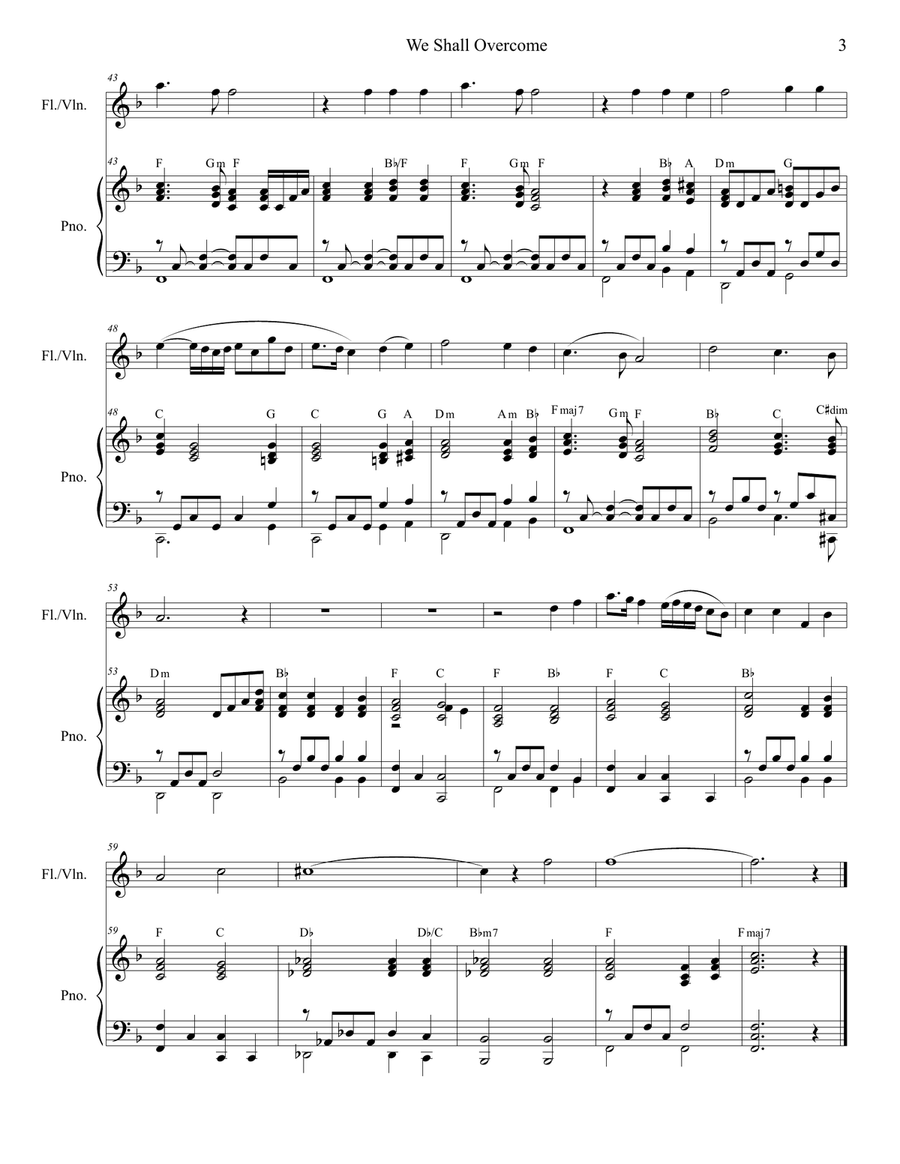 We Shall Overcome (for Flute or Violin solo and Piano) Flute scores gallery preview page 4