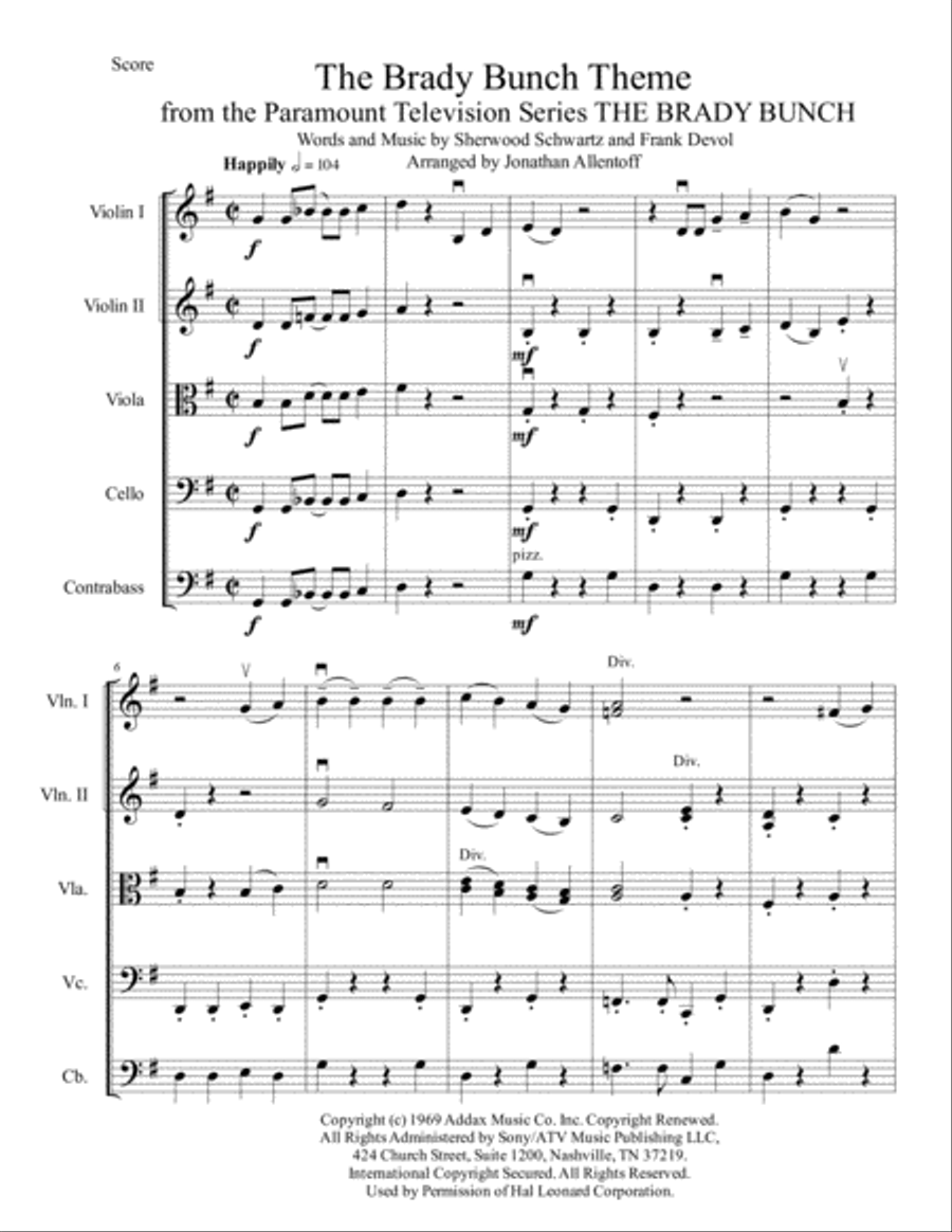 The Brady Bunch Theme from the Paramount Television Series THE BRADY BUNCH String Orchestra scores gallery preview page 2