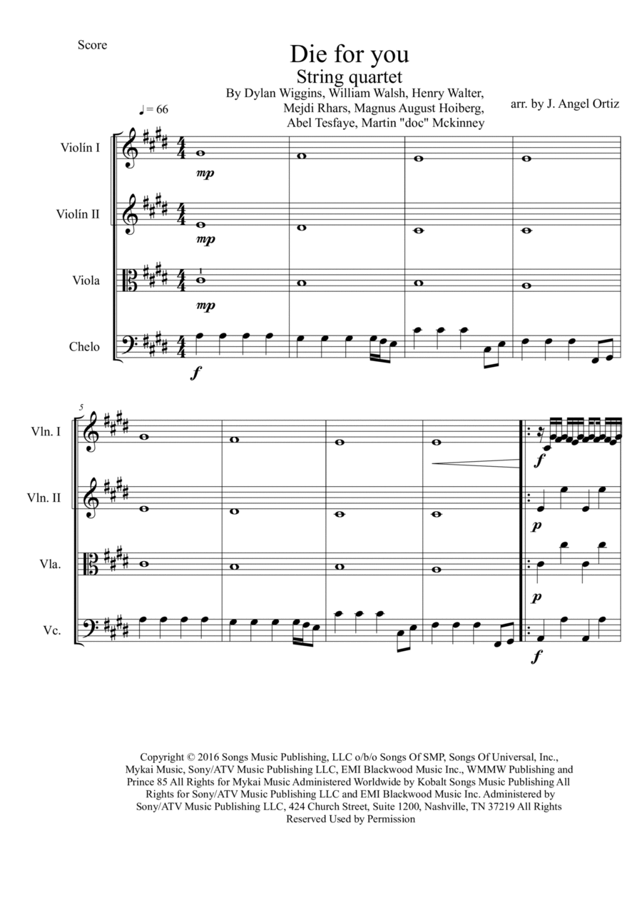 Die For You Die For You String Quartet scores gallery preview page 1