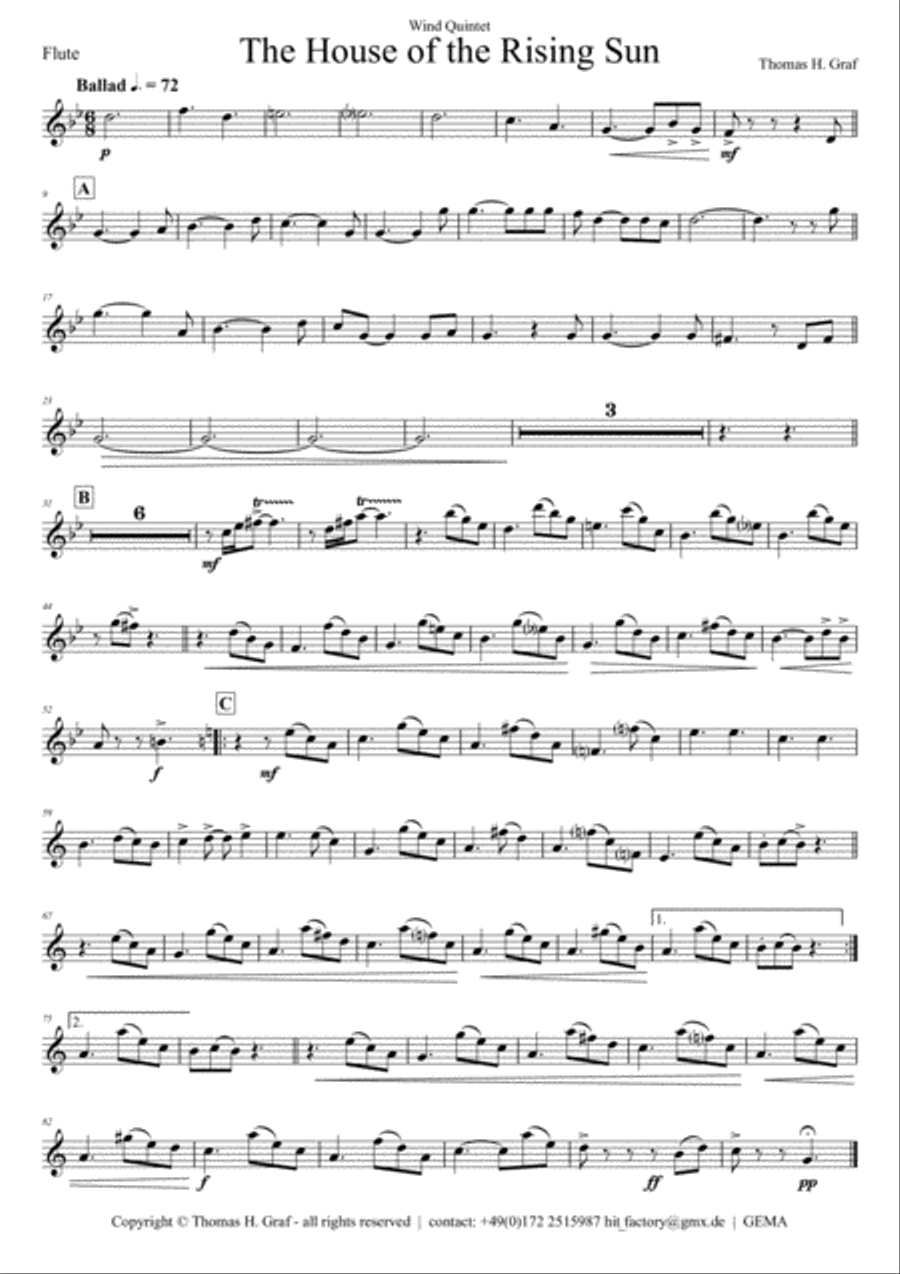 The house of the rising sun - Folk Song - Wind Quintet Woodwind Quintet scores gallery preview page 4