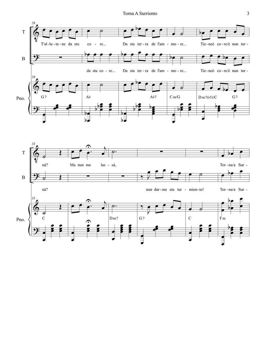Torna A Surriento (Come Back to Sorrento) (Duet for Tenor and Bass Solo) Bass Voice scores gallery preview page 4
