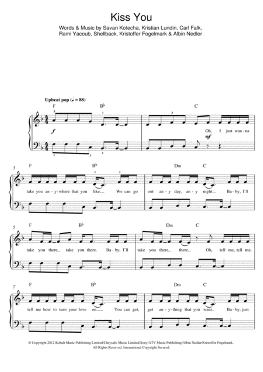 Kiss You Piano scores gallery preview page 1