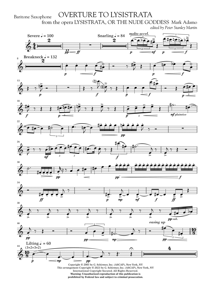 Overture to Lysistrata (arr. Peter Stanley Martin) - Baritone Saxophone Concert Band scores gallery preview page 1