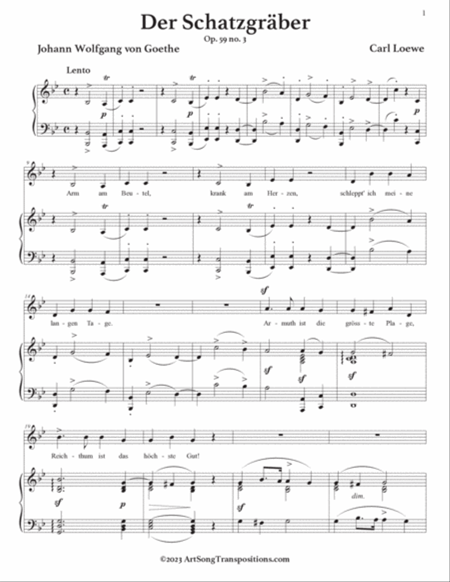 LOEWE: Der Schatzgräber, Op. 59 no. 3 (transposed to G minor) Voice scores gallery preview page 2
