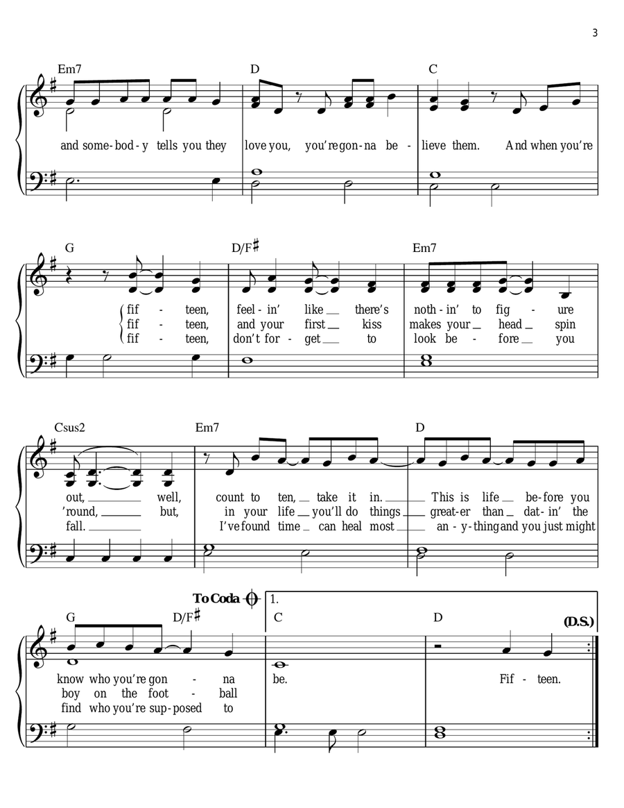 Fifteen Fifteen Easy Piano scores gallery preview page 3