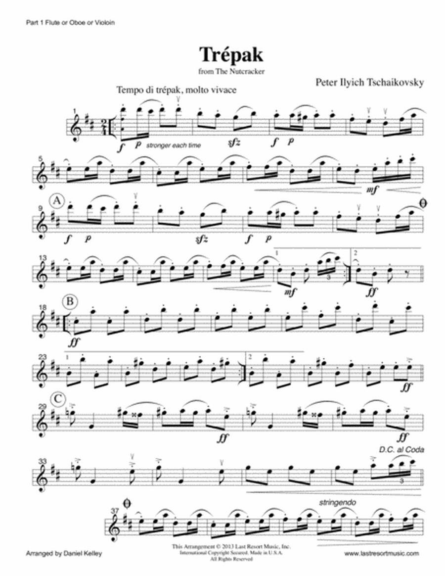 Trepak from The Nutcracker for Double Reed Trio (Two Oboes & English Horn or French Horn)