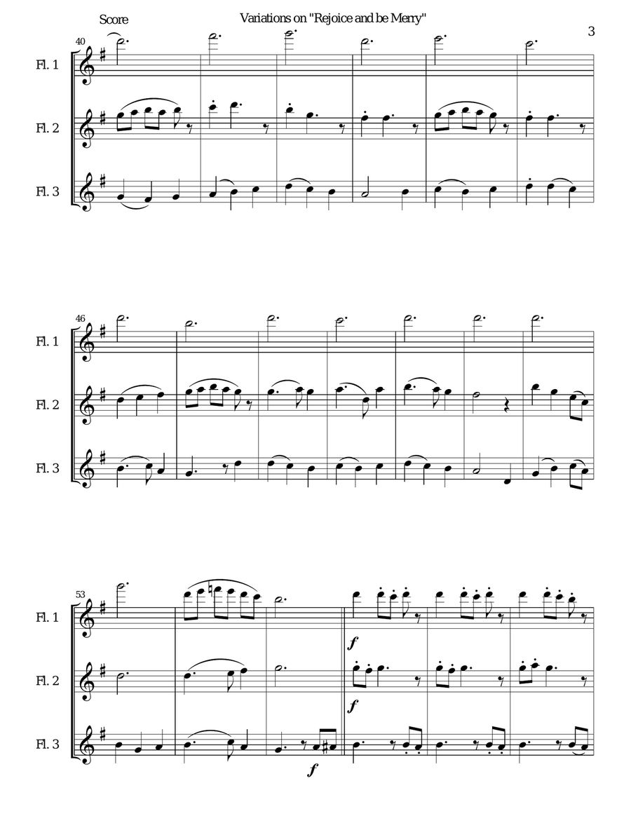 Variations on Rejoice and Be Merry (The Gallery Carol) for 3 flutes Flute Solo scores gallery preview page 3