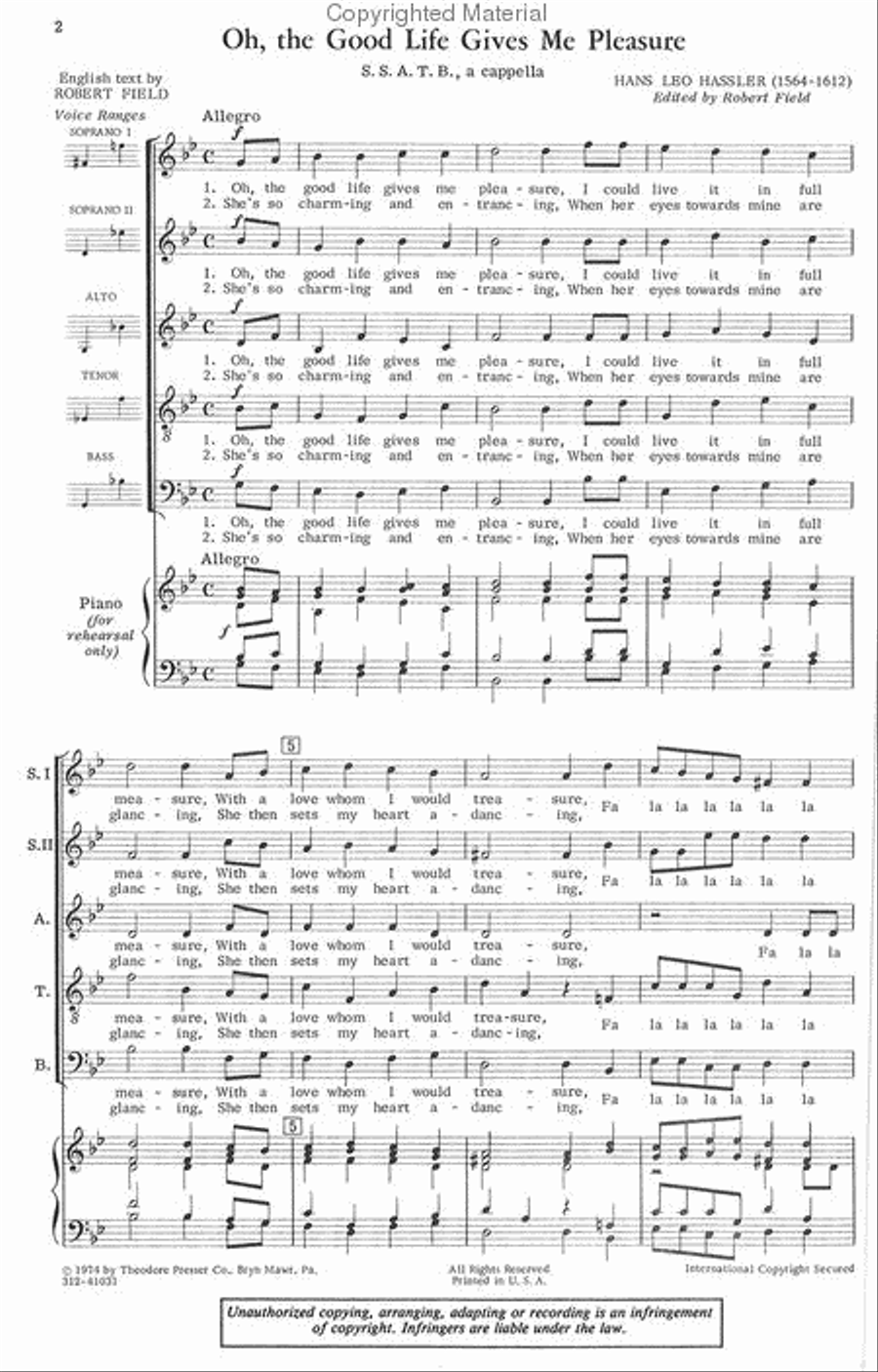 Oh, the Good Life Gives Me Pleasure SSATB scores gallery preview page 2