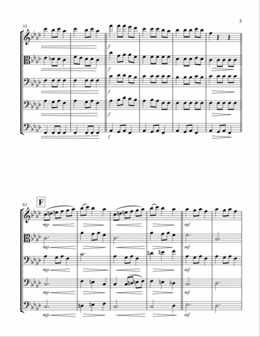 Carol of the Bells (F min) (String Quintet - 1 Violin, 1 Viola, 2 Cello, 1 Bass) String Quintet scores gallery preview page 5