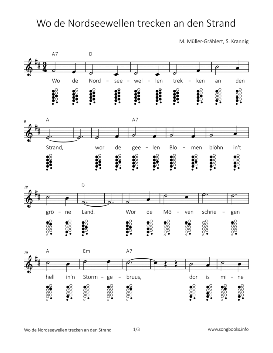 Wo de Nordseewellen trecken an den Strand ocarina scores gallery preview page 1