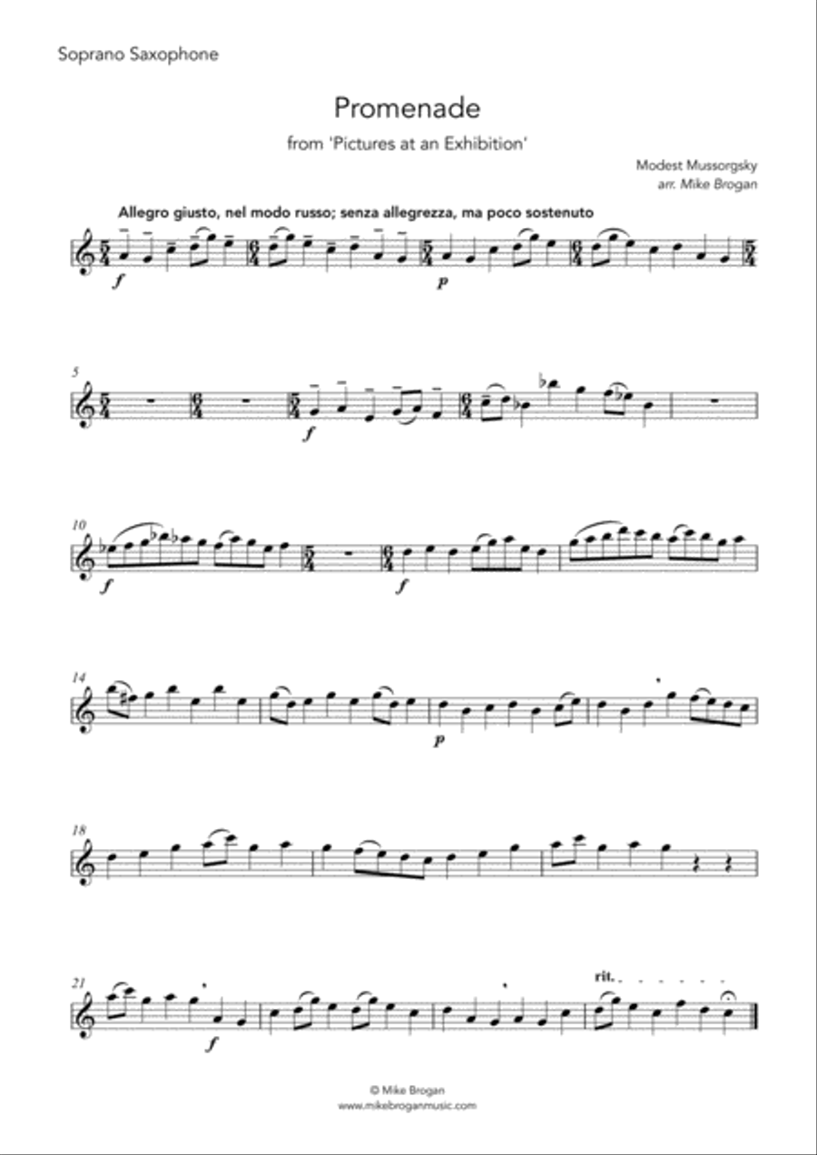 Promenade, Mussorgsky - SAATB saxophone quintet Saxophone Quintet scores gallery preview page 5