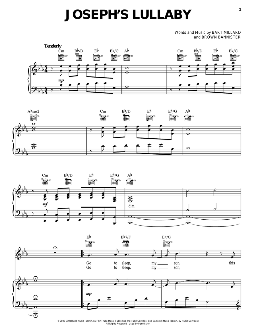 Joseph's Lullaby Joseph's Lullaby Piano, Vocal, Guitar scores gallery preview page 1