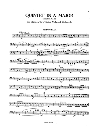 Book cover for Quintet, K. 581: Cello