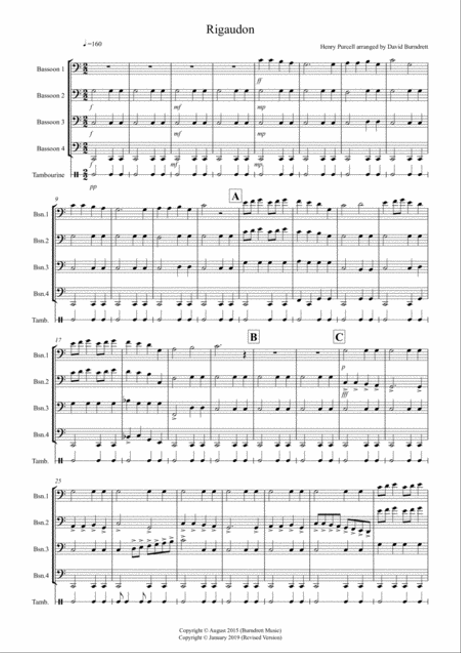Rigaudon by Purcell for Bassoon Quartet Bassoon Quartet scores gallery preview page 1