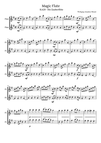 Mozart - The Magic Flute K.620 - Die Zauberflöte - For 2 Flutes image number null
