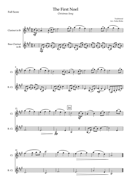The First Noel (Christmas Song) for Clarinet in Bb & Bass Clarinet in Bb Duo image number null