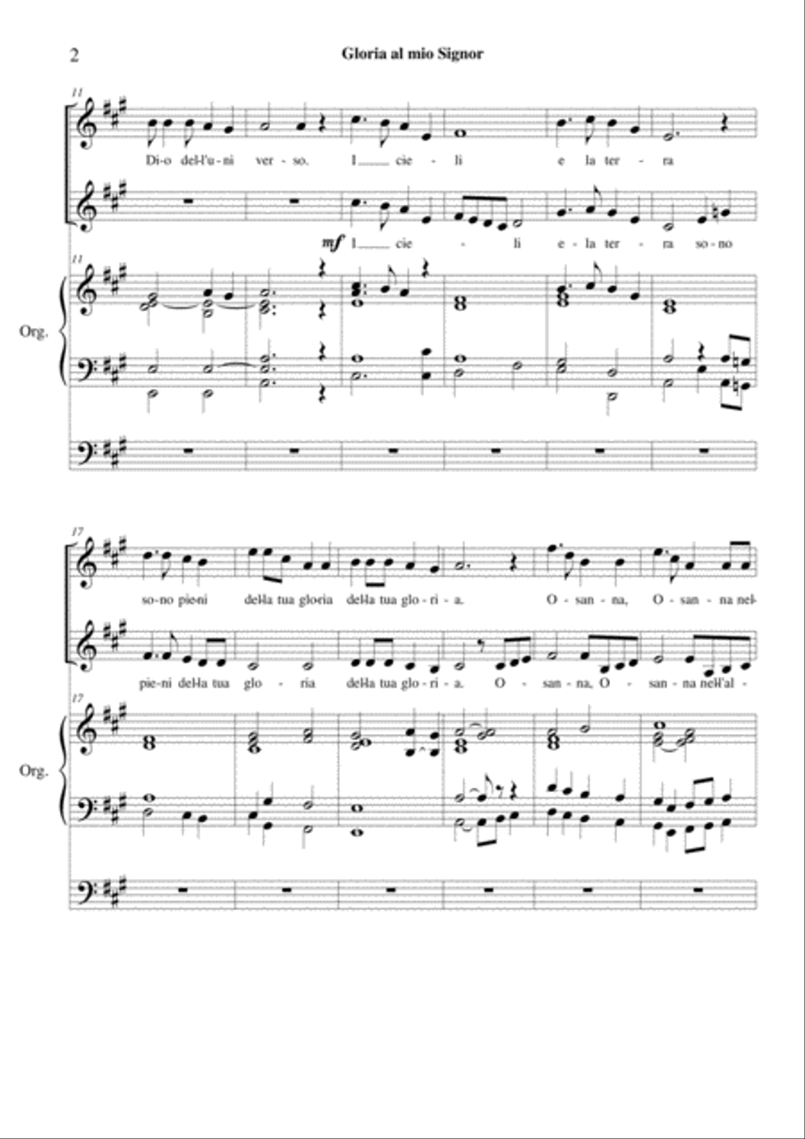 Santo - Eucharistic hymn for 2 voices and organ. Choir scores gallery preview page 2