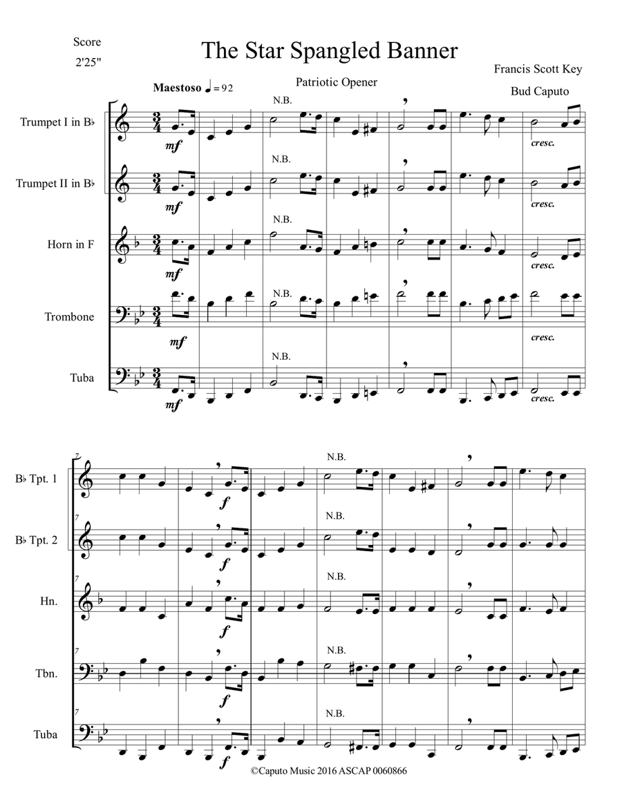 Star Spangled Banner and Trio from National Emblem March-Brass Quintet Brass Quintet scores gallery preview page 2