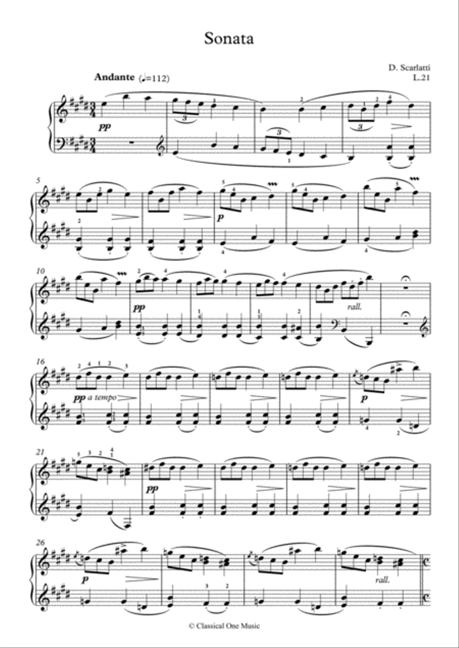 Scarlatti-Sonata in E-Major L.21 K.162(piano) Piano Solo scores gallery preview page 2