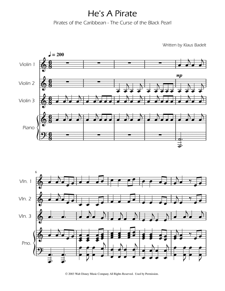 He's A Pirate He's A Pirate String Trio scores gallery preview page 1