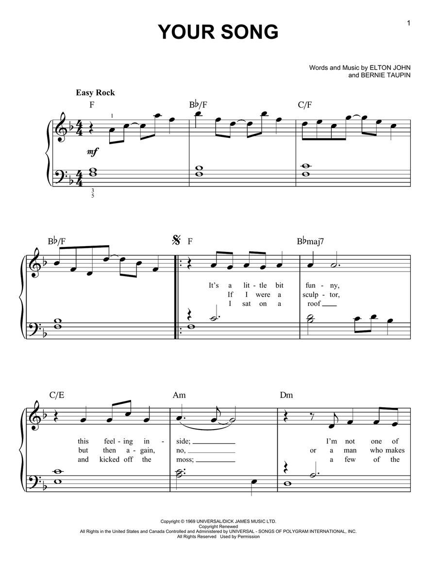 Your Song Easy Piano scores gallery preview page 1